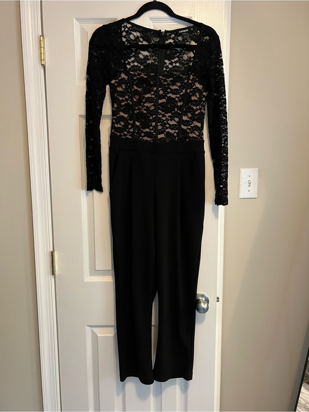 Express Black Lace Long-Sleeve Jumpsuit
